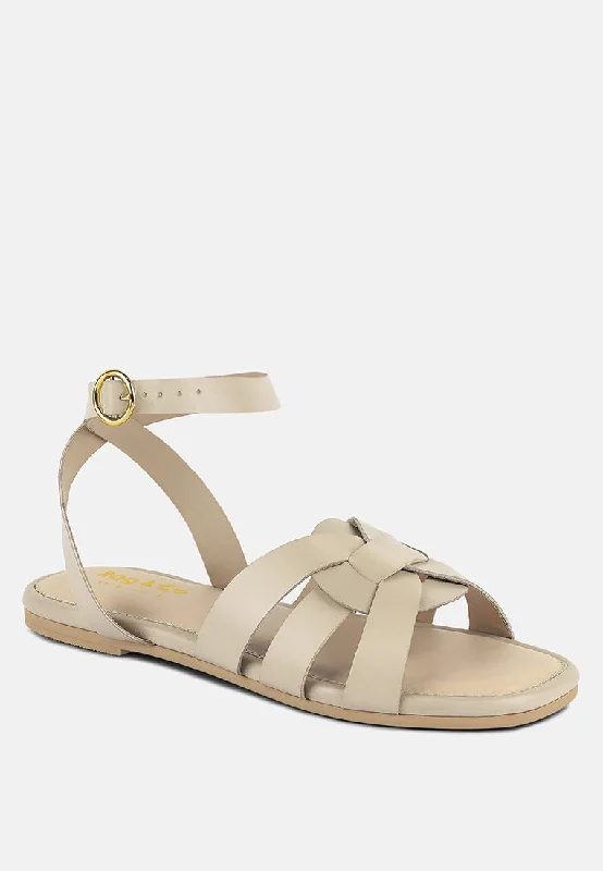 ASHTON Beige Flat Ankle Strap Sandals