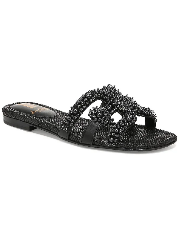 bay perla Womens Embellished Slip On Slide Sandals