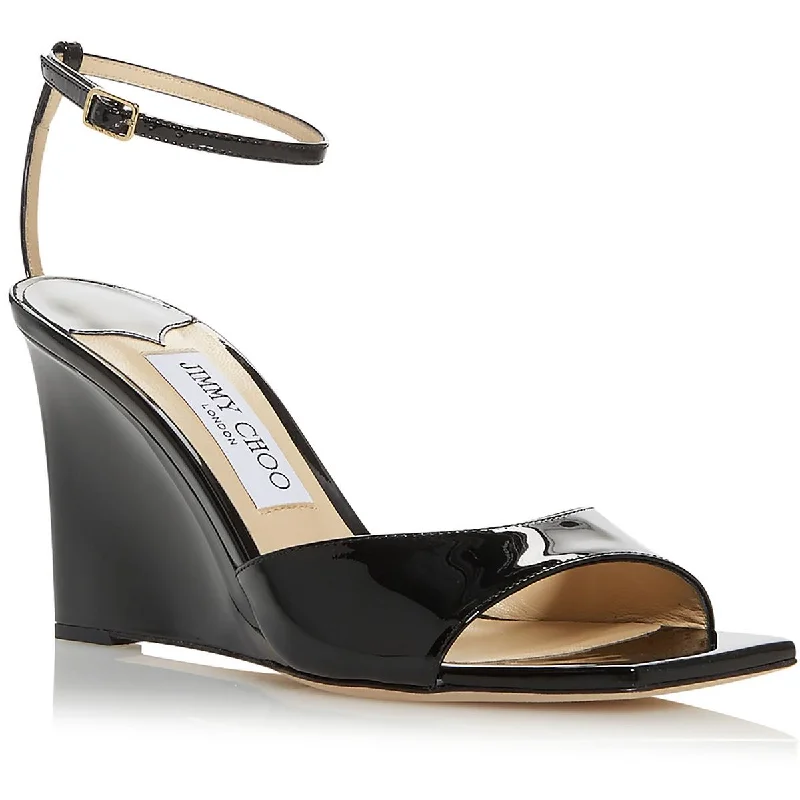 Brien 85 Womens Patent Leather Ankle Strap Wedge Sandals