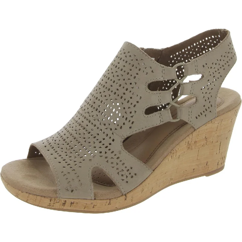 Cobb Hill by Rockport Womens Janna Leather Perforated Wedge Sandals