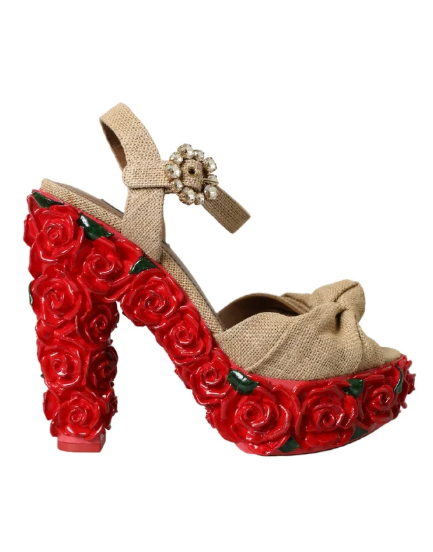 Dolce & Gabbana  Roses Crystal Platform Sandals Women's Shoes