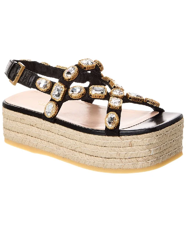 Gucci Grosgrain & Leather Platform Sandal