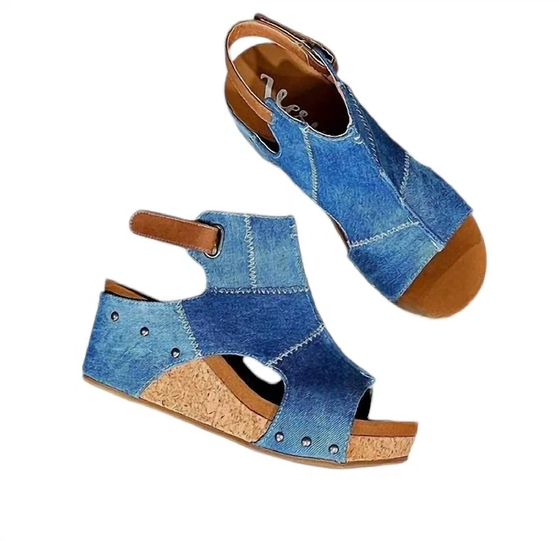 Lala Denim Wedge Sandal In Blue