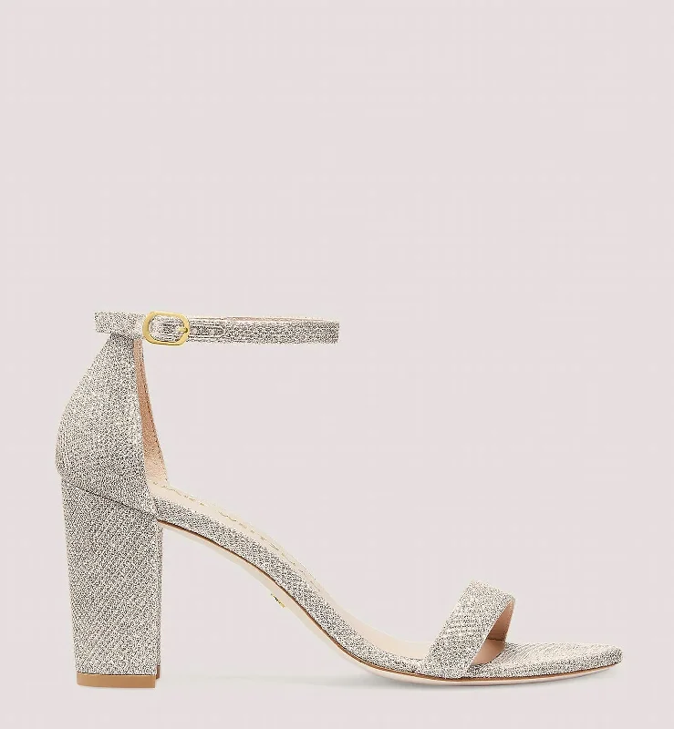 Nearlynude Strap Heel Metallic Fabric Sandal In Poudre Blush Pink