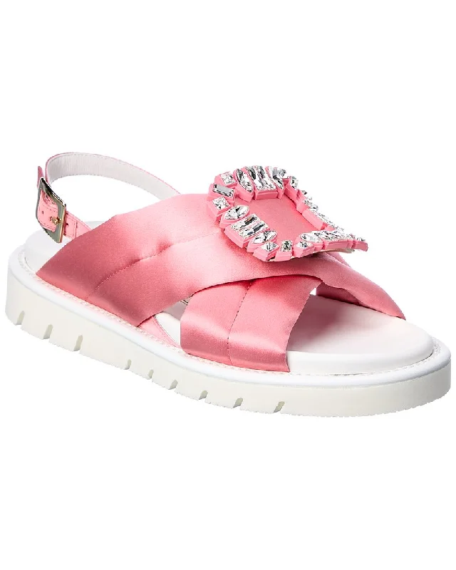 Roger Vivier Viv' Winter Puffy Strass Buckle Satin Sandal