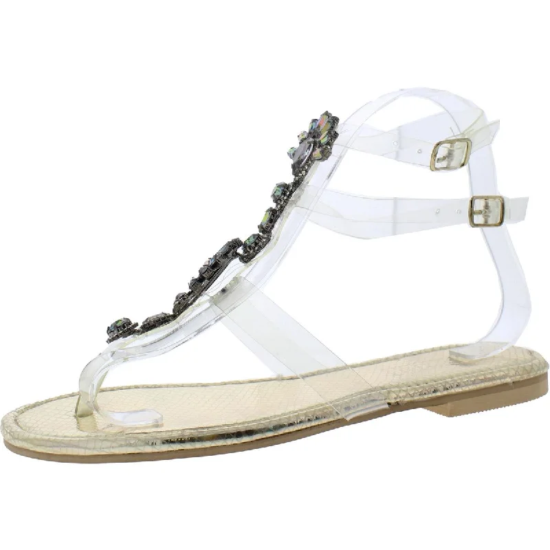 Shoe'N Tale Womens Liliana Marlo Faux Leather Embellished Thong Sandals