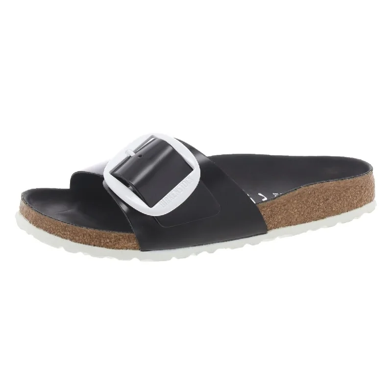 Womens Leather Flat Slide Sandals