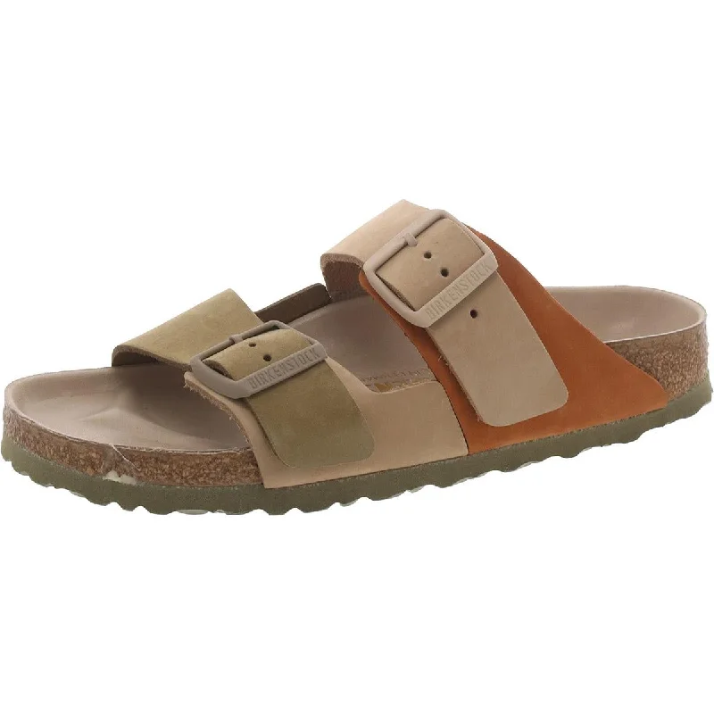 Womens Leather Footbed Slide Sandals