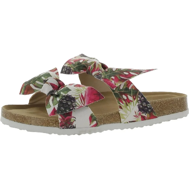 Yoki Womens Gian Floral Print Bow Slide Sandals