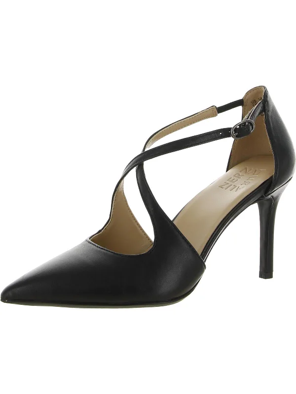 Anne Womens Leather Ankle Strap Pumps