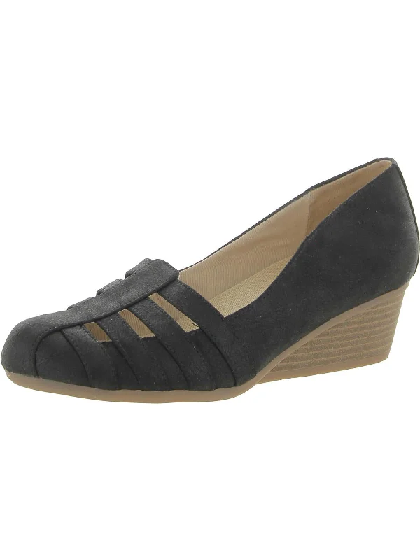 Be Free Womens Faux Leather Slip-On Wedge Heels