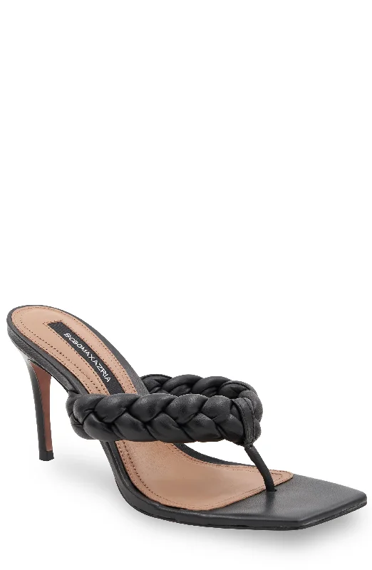 BELLA BLACK LEATHER BRAIDED SANDAL HEEL