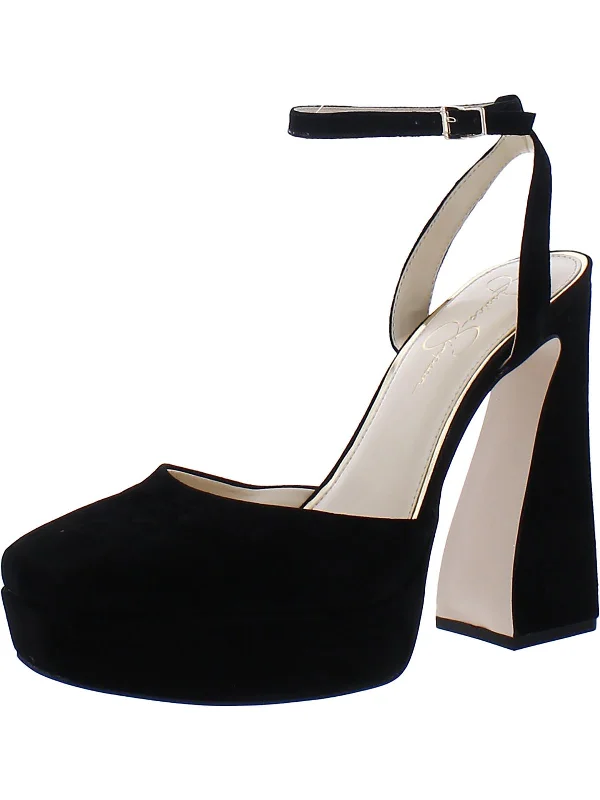 Deirae Womens Patent Leather Chunky Heel Ankle Strap