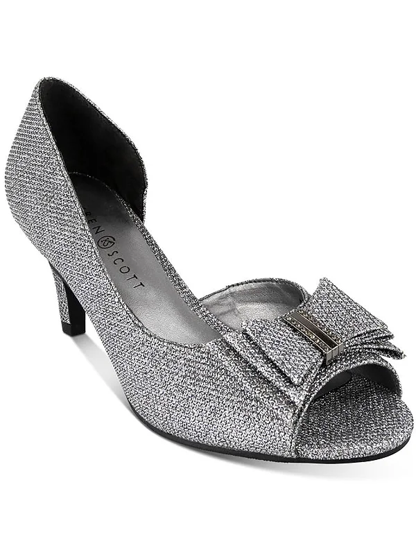 Destinaa Womens Glitter Peep-Toe Pumps