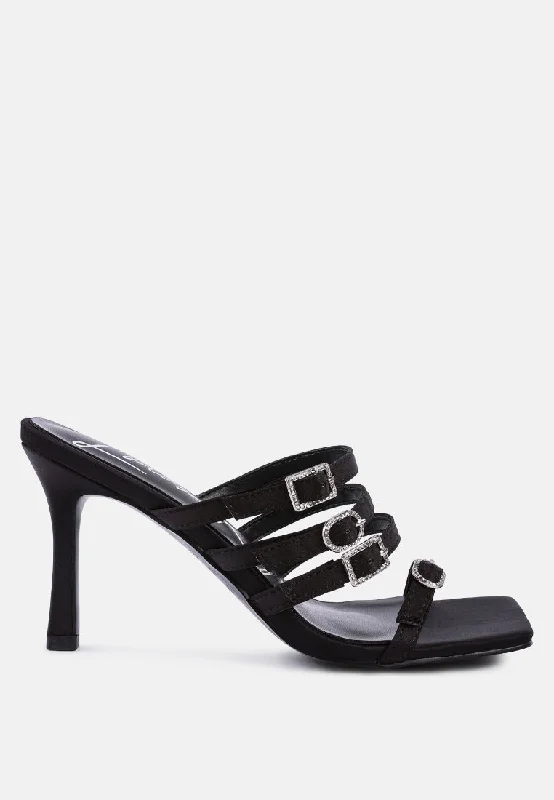 times up diamante buckle mid heel sandals