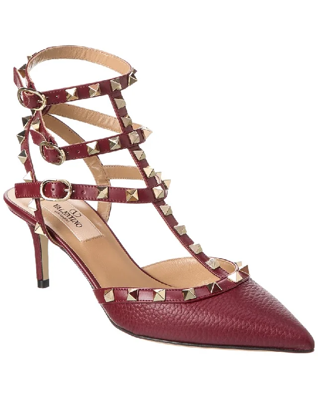 Valentino Rockstud Caged 65 Grainy Leather Ankle Strap Pump