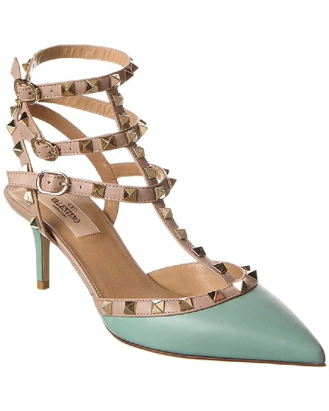 Valentino Rockstud Caged 65 Leather Ankle Strap Pump