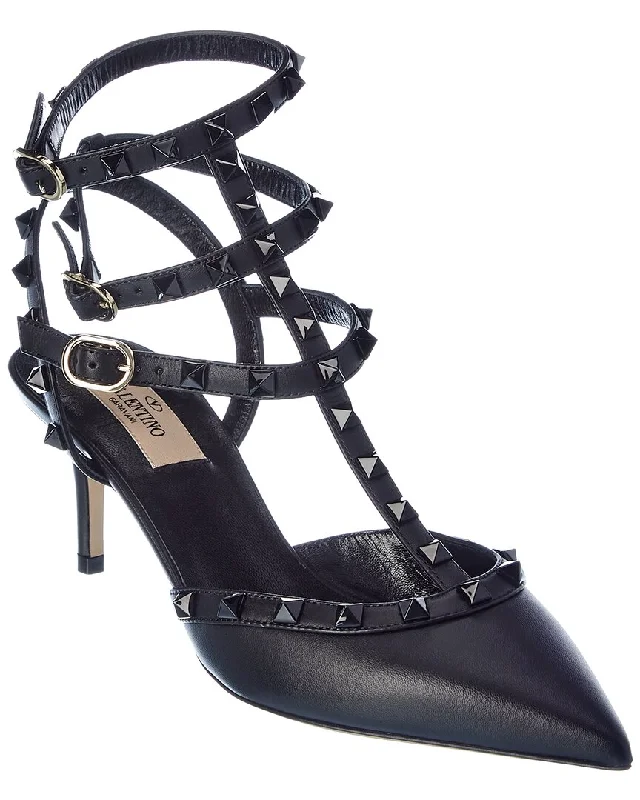 Valentino Rockstud Caged 65 Leather Ankle Strap Pump