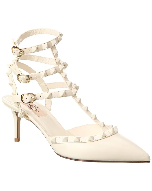 Valentino Rockstud Caged 65 Leather Ankle Strap Pump