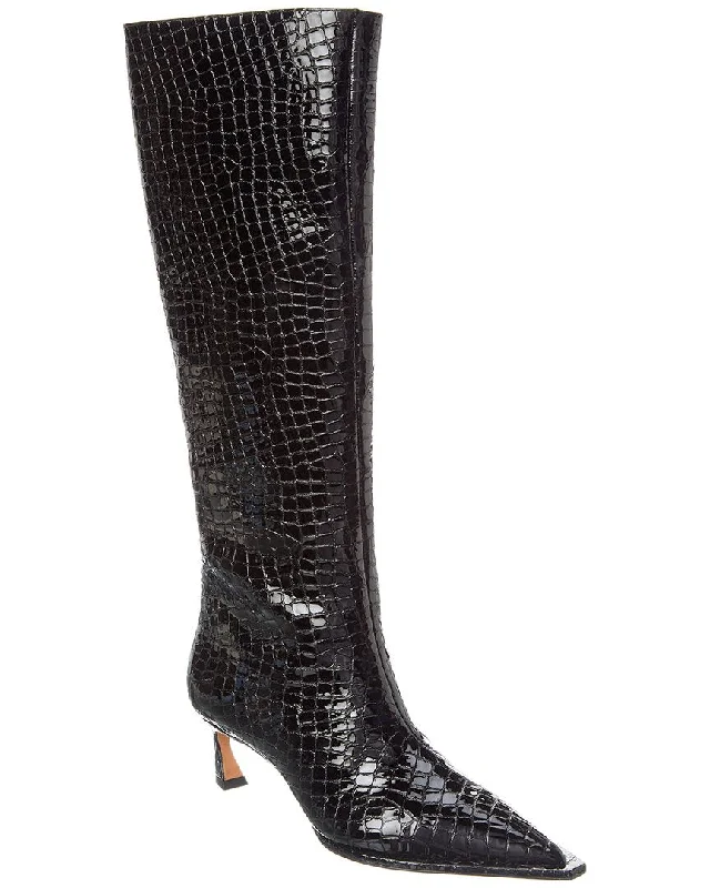 Alexandre Birman Croc-Embossed Patent Knee-High Boot