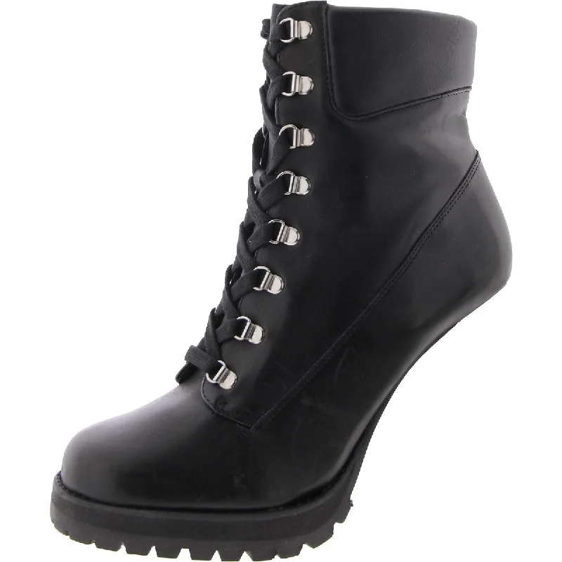 BESSO Womens Leather Block heel Combat & Lace-Up Boots