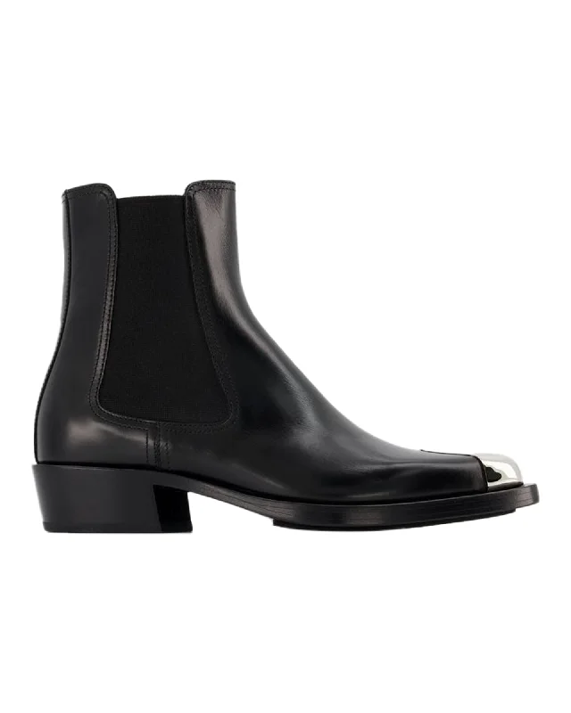 Boxcar Boots in Black/Silver Leather