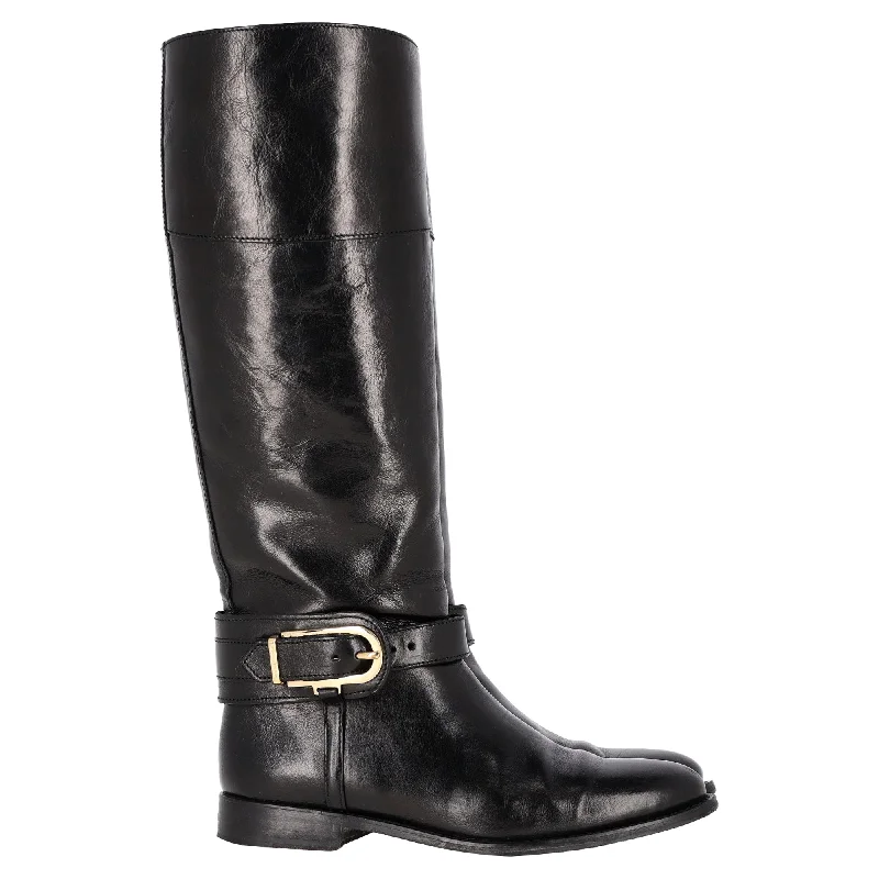 Burberry Bridle Winton Riding Boots in Black Leather