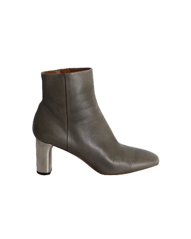 Celine Metallic Heel Ankle Boots in Grey Leather