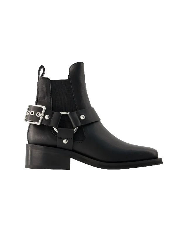 Chelsea Biker Ankle Boots - Ganni - Leather - Black