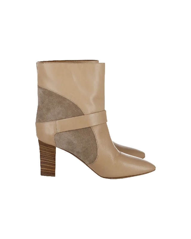 Chloé Ankle Boots in Beige Leather and Suede