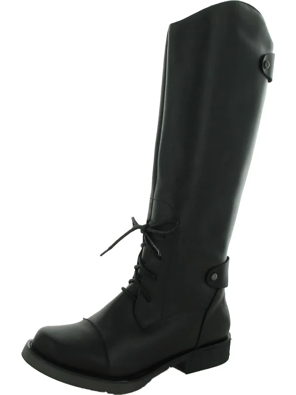 Derby Womens Leather Stacked Heel Knee-High Boots