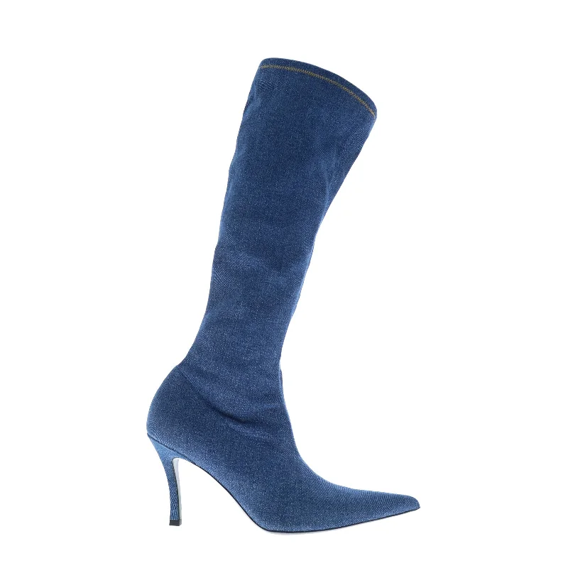 Diesel D-Venus KBT Y02996-P4734-T6019 Womens Blue Canvas Knee High Boots