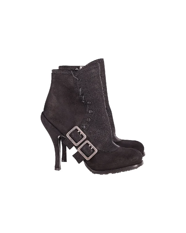 Dior Spy Button High Heel Ankle Boots in Black Leather