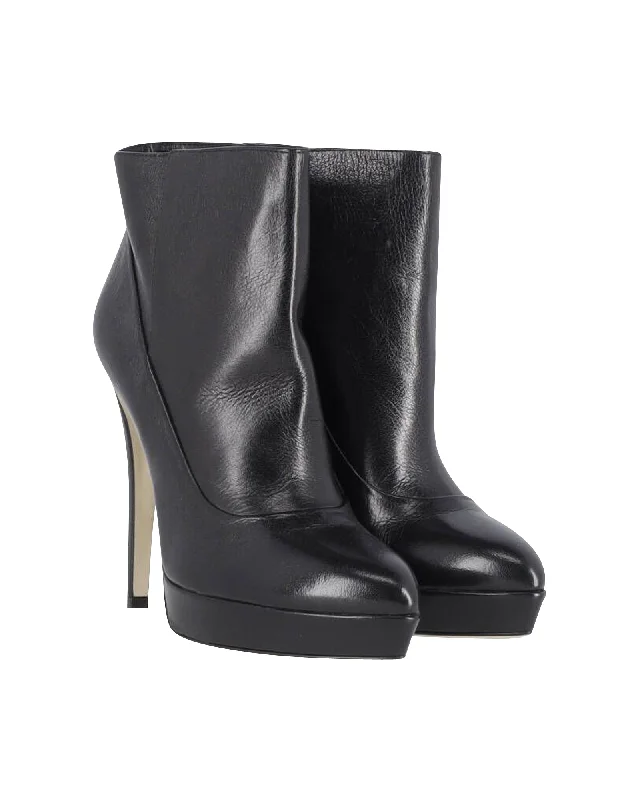 Dolce & Gabbana High Heeled Platform Ankle Boots in Black Leather