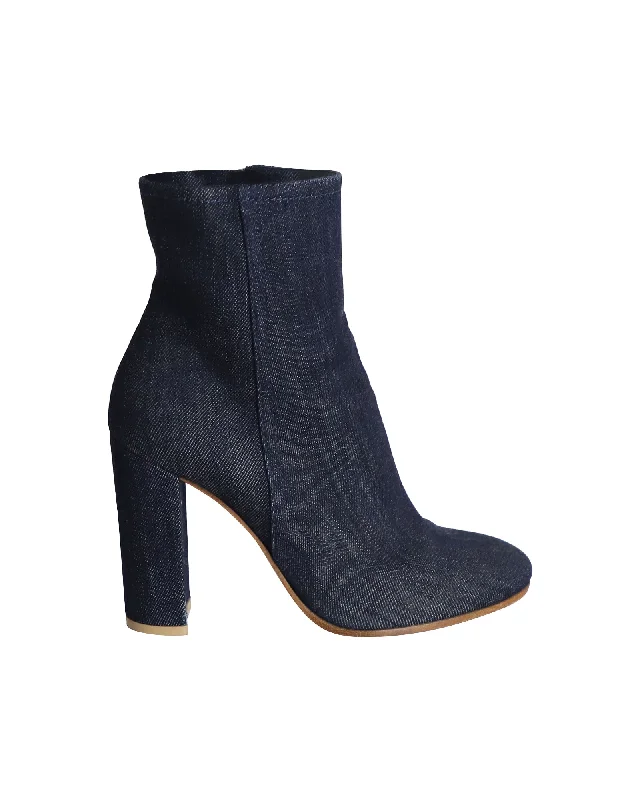 Gianvito Rossi Block Heel Ankle Boots in Blue Denim