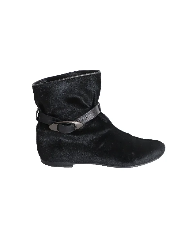 Giuseppe Zanotti Buckled Ankle Boots in Black Pony-style Leather