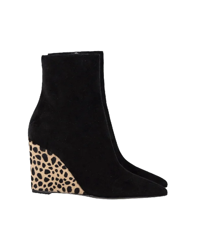 Giuseppe Zanotti Kristen Leopard Heel Ankle Boots in Black Suede