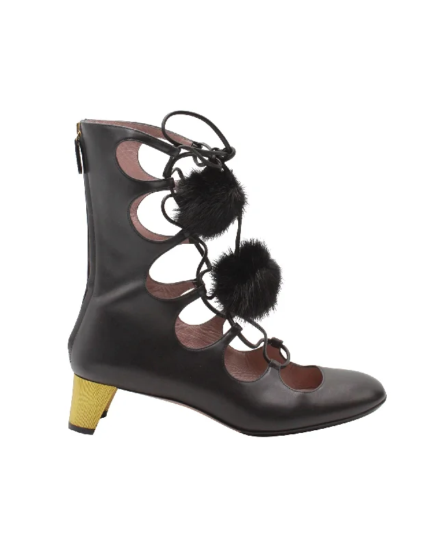 Gucci Heloise Lace-up Gladiator Boots In Black Leather