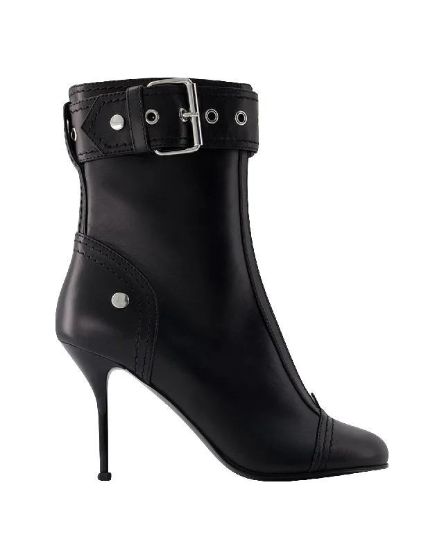 High-heeled ankle boots - Alexander Mcqueen - Leather - Black/Silver