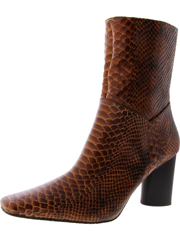 Hinda Womens Snake Print Embossed Ankle Boots