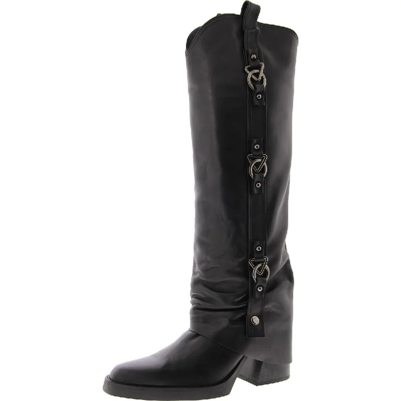 Jett Womens Leather Block Heel Knee-High Boots