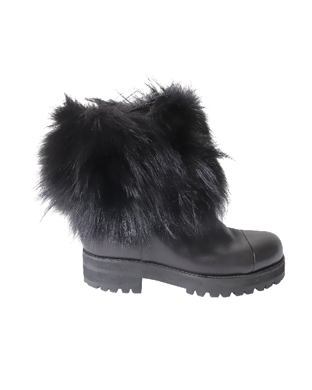 Jimmy Choo Fur Trimmed Ankle Boots in Black Leather