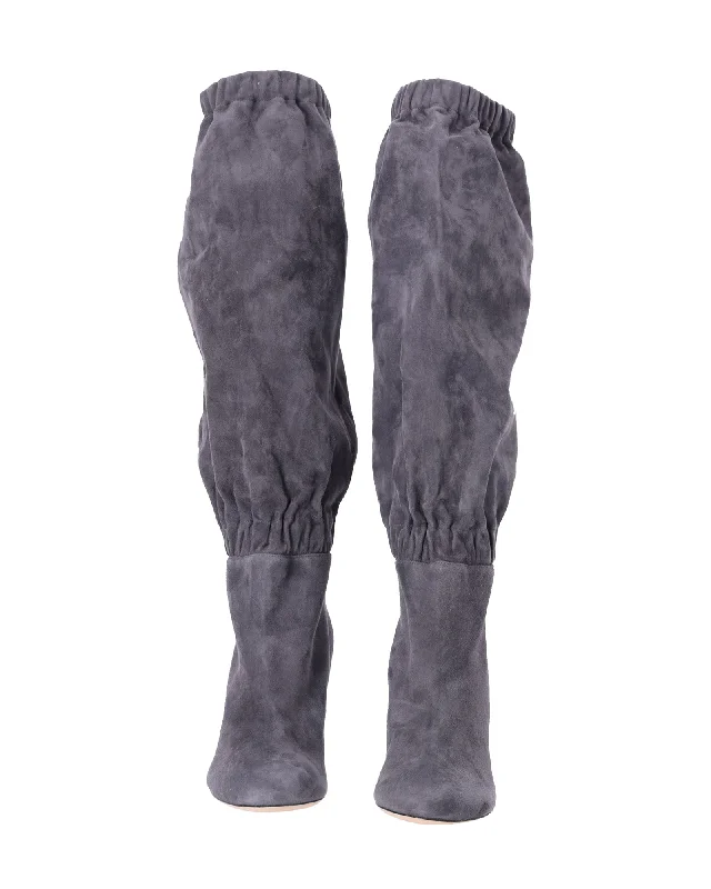 Jimmy Choo Maxyn 85 Knee-high Boots in Grey Suede