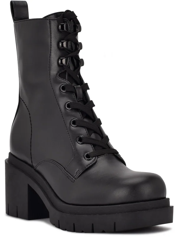 Juna Womens Zipper Mid-Calf Combat & Lace-up Boots