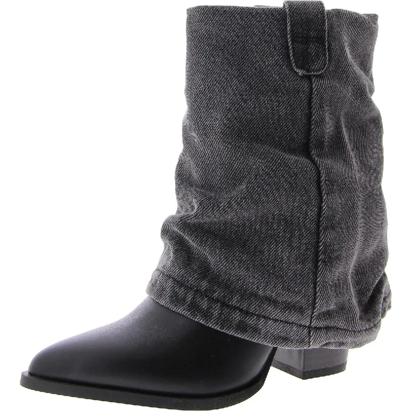 Lavish Womens Denim Block Heel Ankle Boots