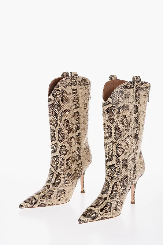 Paris Texas Point Toe Python Effect Leather Paoloma Boots Heel 10Cm