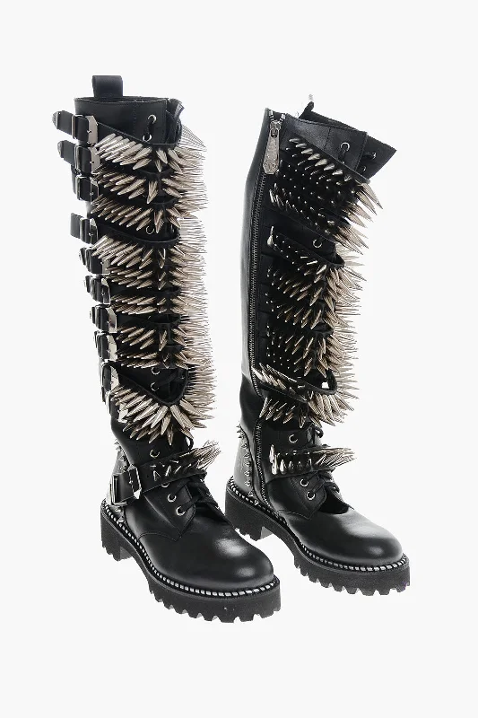 Philipp Plein Leather Lace-Up Boots With All-Over Studs 4.5Cm