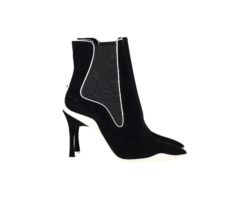 René Caovilla Ribbed Side Ankle Boots In Black Suede