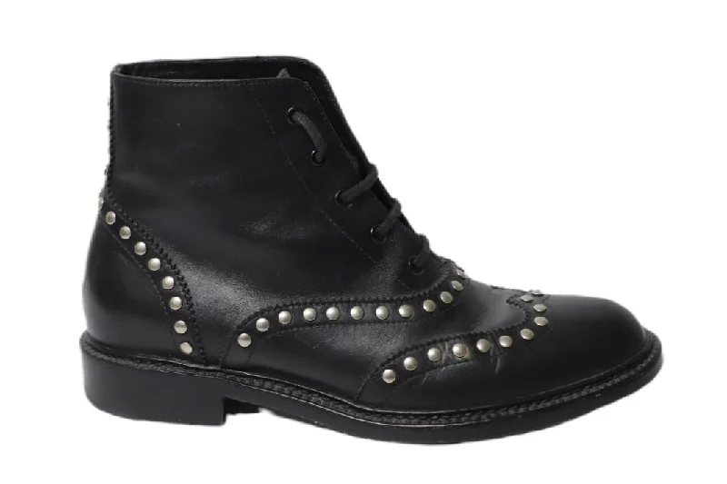 Saint Laurent Army Lace Up Boots with Studs in Black Leather