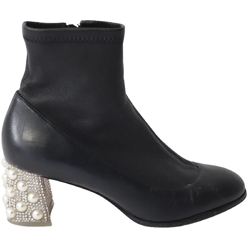 Sophia Webster Embellished Heel ankle Boots in Black Leather